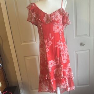 Colleen Lopez Red Floral Midi Dress with Ruffle